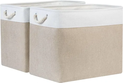 Miniatura 47 de Bidtakay Cestas de almacenamiento de tela con asas [paquete de 2] organizador de lona grande de 16 x 11.8 x 11.8 pulgadas, canastas altas plegables
