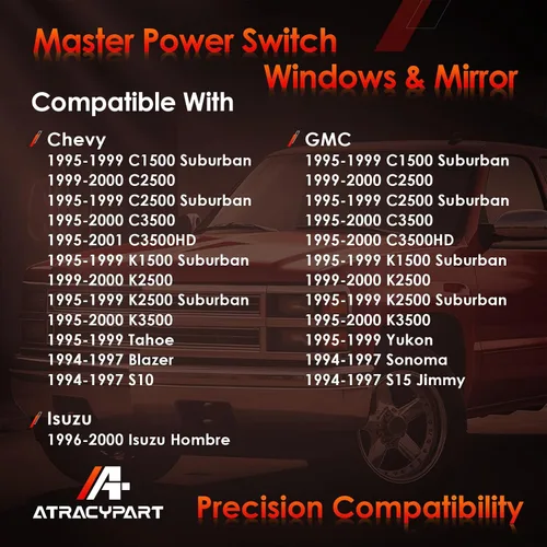 Miniatura 3 de Interruptor maestro de ventanas con control de espejo del lado del conductor y del pasajero de 2 puertas, compatible con Chevy GMC C1500 C2500 C3500