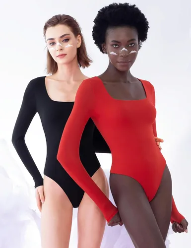 Miniatura 44 de PUMIEY Body sexy de manga larga con cuello cuadrado para mujer, colección Smoke Cloud