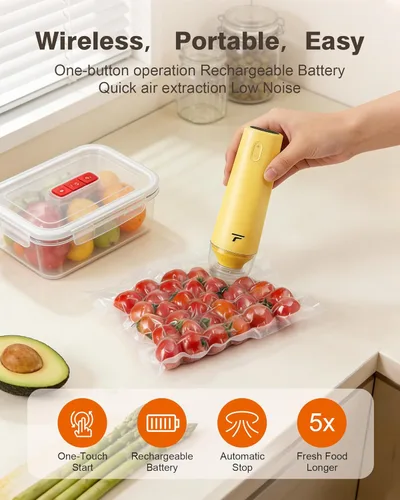 Miniatura 3 de Sellador al vacío para alimentos, diseño del chef para preservar la frescura, sellador al vacío de mano compacto con 30 bolsas reutilizables, grado