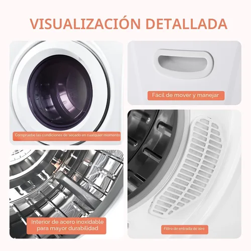Miniatura 4 de EUHOMY Secadora portátil con manguera de escape, cuatro funciones de secado, seca hasta 9 libras de ropa, mini secadora de 1400 W con revestimiento