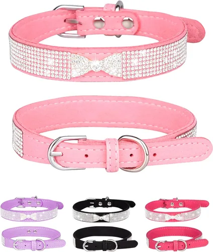 Miniatura 8 de Collar brillante para perros pequeños, medianos y grandes, collares de perro con corona de diamantes de imitación para perras y perros machos, Rosa3