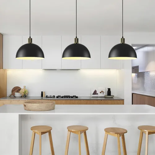 Miniatura 5 de Luces Colgantes Negras para Isla de Cocina, 11.8" Accesorios de Luz Colgante de Cúpula Moderna Estilo Granja Luces Colgantes para Comedor Pasillo