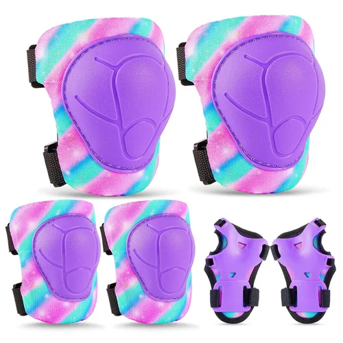 Miniatura 13 de FIODAY Rodilleras para niños, conjunto de equipo de protección ajustables para niños, rodilleras y coderas con protector de muñeca para niñas