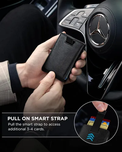 Miniatura 64 de SERMAN BRANDS - Billetera sencilla de cuero genuino con bloqueo RFID para hombre, billetera delgada con bolsillo frontal y clip para dinero