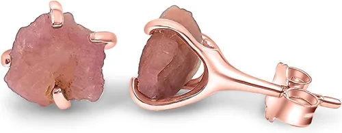 Miniatura 78 de Aretes de piedra preciosa natural en bruto con oro rosa sobre plata de ley 925, 6 a 0.276 in, regalo de piedra de nacimiento de calidad genuina