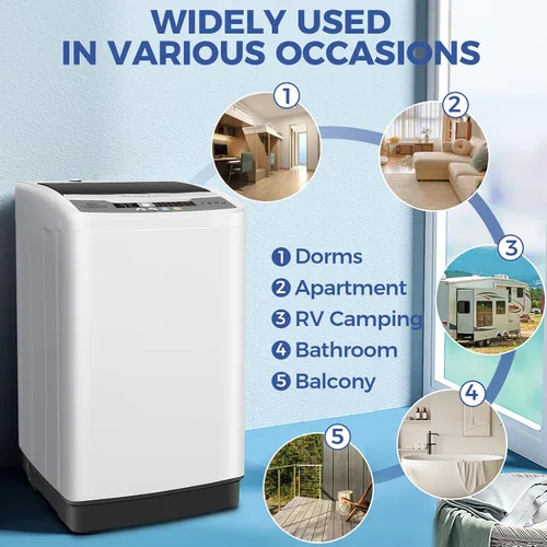 Miniatura 8 de Nictemaw Lavadora portátil, capacidad de 20 libras, lavadora portátil completamente automática, lavadora compacta de 2.8 pies cúbicos con 10 Blanco
