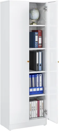 Miniatura 14 de IRONMIX - Vitrina de exhibición moderna con puertas, gabinete curio de metal con estantes, vitrinas de 180 cm de alto para coleccionables