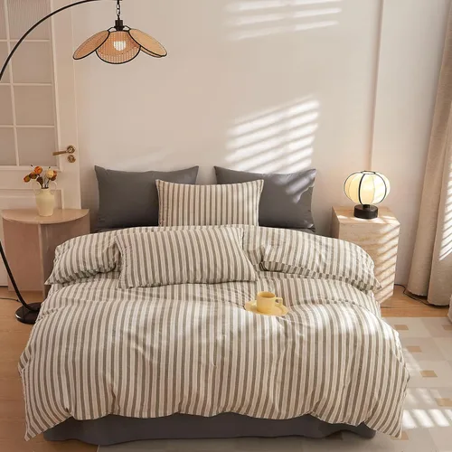 Miniatura 22 de VCLIFE - Juego de funda de edredón de algodón para cama individual, matrimonial, Queen, King, moderno, geométrico, juego de ropa de cama gris