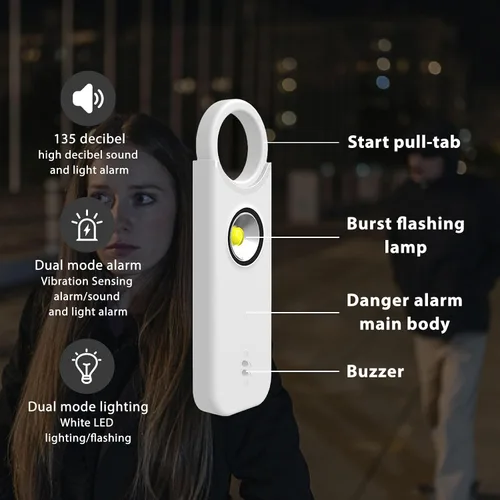 Miniatura 6 de Alarma de seguridad personal para mujeres, llavero de defensa personal para mujeres, dispositivos de protección recargables de emergencia de 135 db