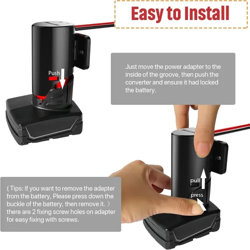 Miniatura 4 de Adaptador de rueda eléctrica con fusible e interruptor, adaptador de batería seguro para batería de litio Milwaukee M12 de 12 V, con cable