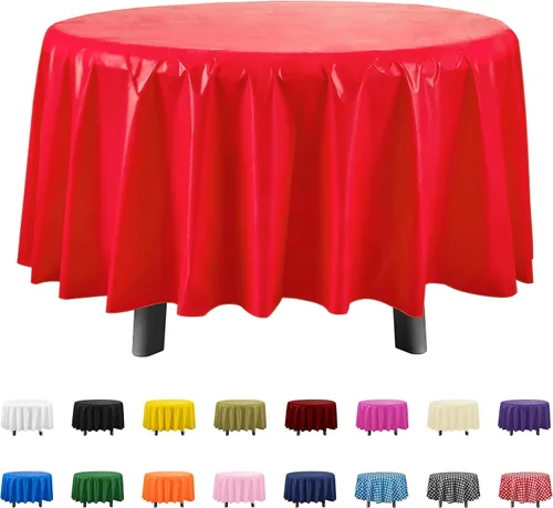 Miniatura 30 de Eleclassi Negro Paquete de 12 Manteles Redondos de Plástico Desechables Premium - Manteles de Mesa de Plástico Redondos de 84 Pulgadas para Fiestas