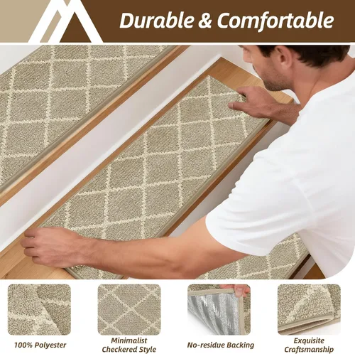 Miniatura 4 de COSY HOMEER Peldaños de escalera para peldaños de madera de 9 x 28 pulgadas, alfombras antideslizantes, pelar y pegar para interiores para niños