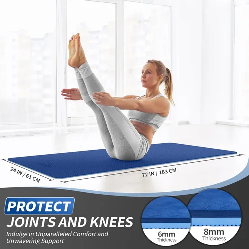 Miniatura 2 de CAMBIVO Tapete de yoga para mujeres, hombres y niños, 1/3, 1/4 y 2/5 pulgadas, extra grueso, antideslizante, 72 x 24 pulgadas, tapete de yoga de Azul
