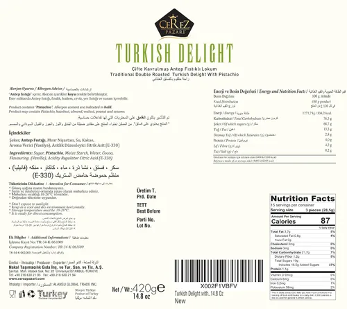 Miniatura 2 de Cerez Pazari Turkish Delight - Caja de regalo mediana de caramelo de pistacho gourmet de alta calidad, 14.8 onzas, dulce y lujoso, confitería