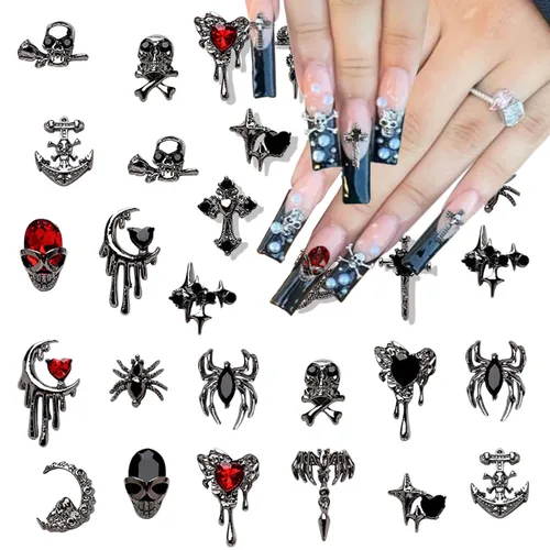 Dijes para uñas de Halloween, 22 piezas de aleación 3D de calavera de araña, Halloween, decoración de uñas, vintage, gótico, retro, suministros de