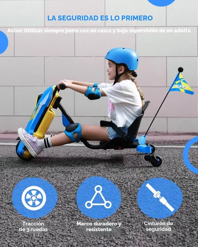 Miniatura 2 de Go Kart eléctrico para niños de 6 a 12 años, cambio de carrito de deriva de 12 V, giro de 360°, empuñadura giratoria, velocidad sin escalones, Azul