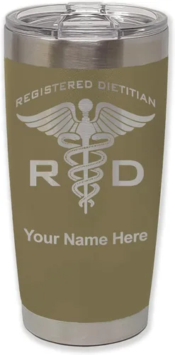 Miniatura 36 de LaserGram Vaso aislado al vacío de 20 onzas, dietista registrado RD, grabado personalizado incluido (negro)