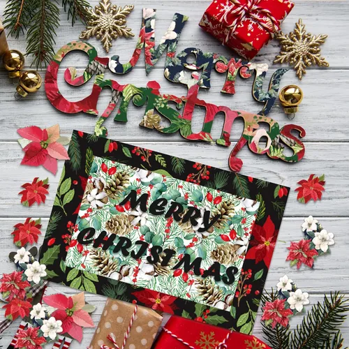 Miniatura 2 de Papel de recortes de Navidad de Poinsettia, 24 hojas de 6 pulgadas, de una sola cara, sin ácidos, papel de patrón floral de Navidad plegado plano