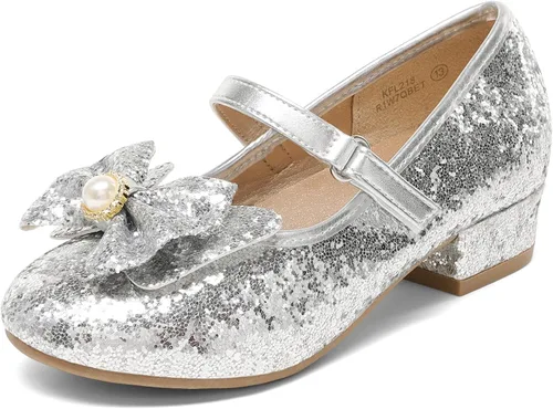 DREAM PAIRS Zapatos de vestir para niñas, zapatos de princesa para niñas pequeñas, zapatos de tacón bajo Mary Jane con purpurina para fiesta de
