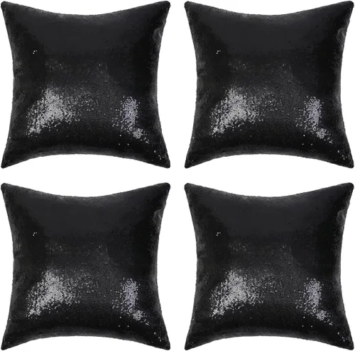 Miniatura 8 de SquarePie Juego de 4 fundas de almohada de lentejuelas de 18 x 18 pulgadas, fundas de almohada decorativas con purpurina dorada brillante