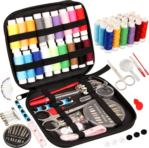 Kit de costura básico, kit de aguja e hilo Marcoon con suministros de costura y accesorios para adultos, principiantes, hogar, viajes, emergencia,