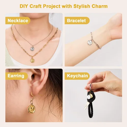 Miniatura 7 de 10pcs Gold Plated Stainless Steel Charms + 10pcs Steel Color Butterfly Charm Pendant Bulk with 40pcs Jump Rings