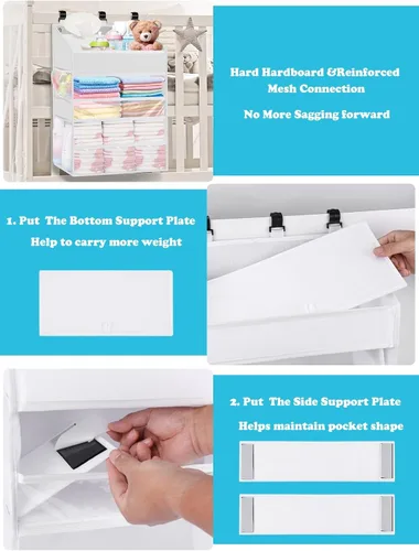 Miniatura 7 de Organizador de pañales colgante PHOTOONE para cuna – Organizador espacioso para guardería de bebé niña/niño para cambiador, corralito/pared – Blanco