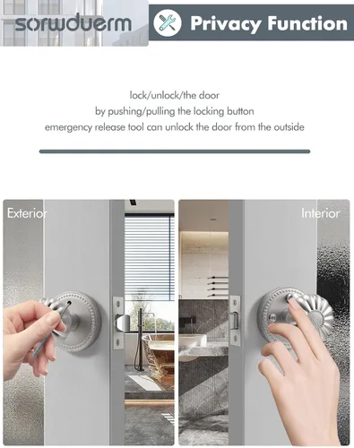 Miniatura 5 de Perillas de puerta de níquel cepillado para privacidad interior, pomo de puerta plateado con cerradura, pomos de puerta de níquel satinado