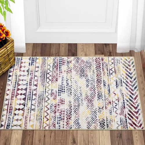 Miniatura 23 de Zacoo Alfombra bohemia para pasillo de 2 x 6 pies, alfombra geométrica de pelo bajo, antideslizante, resistente a las manchas, para cocina, marino