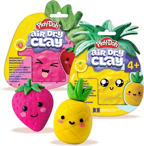 Play-Doh Arcilla perfumada que se seca al aire, paquete de verano de 2 unidades, 1 fresa rosa, 1 piña amarilla, artes y manualidades, suministros de