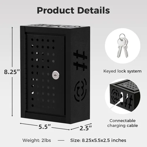 Miniatura 2 de OSKIE Caja de tiempo de inactividad con cerradura para teléfono con llave, armario de almacenamiento de teléfono inteligente de metal, soporte