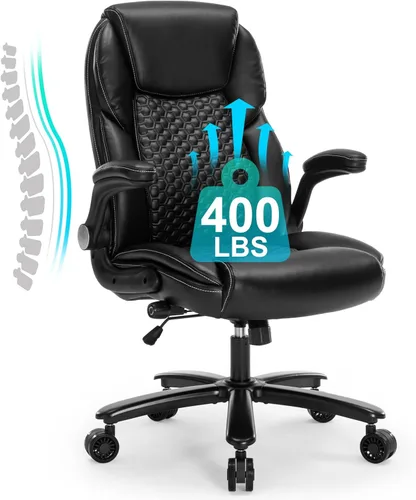 Silla de oficina ejecutiva grande y alta, silla de escritorio giratoria de piel sintética con brazos abatibles, soporte lumbar ajustable, altura que