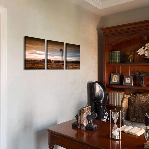 Miniatura 3 de Hardy Gallery Lienzo de paisaje rústico con diseño de molino de viento de llanuras, impresión artística de pared sobre lienzo para dormitorio u