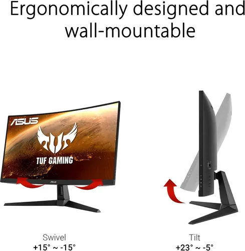 Miniatura 17 de ASUS TUF Gaming VG27VH1B - Monitor curvo de 27 pulgadas, 1080P Full HD, 165Hz (soporta 144 Hz), desenfoque de movimiento extremadamente bajo