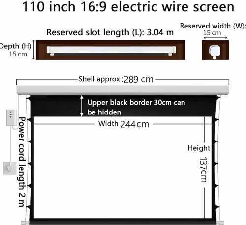 Miniatura 2 de Motorised Tela Proyector (Electric Projector Screen) 16:9 4k HD Portable Extensible Screen,Remote + Wired Control,Ceiling-Mounted for Theater &
