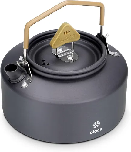 Alocs Hervidor de camping – Mini hervidor de campamento de 1.1 L – Hervidor de té portátil para acampar – Cafetera ligera de aluminio para acampar