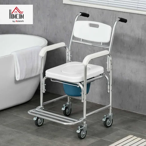 Miniatura 2 de HOMCOM Silla de ruedas 3 en 1 para ducha, apta para FSA/HSA, silla de inodoro impermeable enrollable con asiento acolchado, capacidad