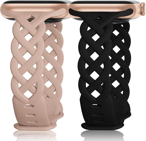 Miniatura 15 de Correas de silicona trenzadas compatibles con Apple Watch de 38/40/41/42/44/45/46/49 mm, correa hueca delgada y estrecha para iWatch Ultra 2/3 SE 3