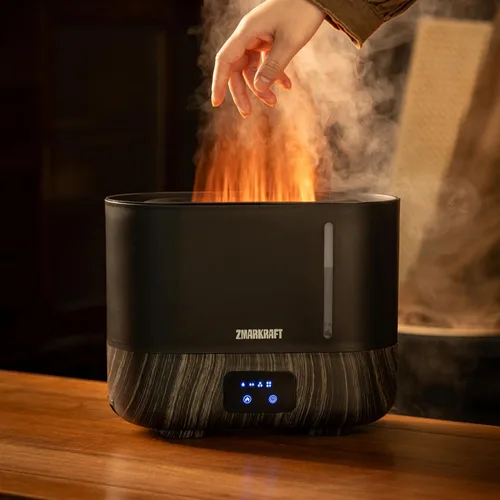ZMARKRAFT® Humidificador grande de 3 litros con efecto especial de luz de llama, humidificador ultrasónico silencioso, llenado superior y nivel de