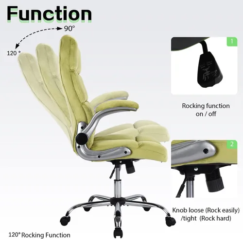 Miniatura 4 de Silla de oficina ejecutiva, sillas de oficina de terciopelo verde con soporte lumbar, sillas de escritorio de oficina en casa con ruedas y brazos