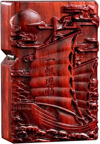 Miniatura 18 de Caja de carcasa de madera natural tallada en palisandro Huanghuali para módulo Zippo (Zodíaco Caballo)