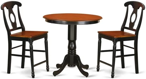 East West Furniture JAKE3-BLK-W Juego de mesa de comedor de 3 piezas de altura de mostrador contiene una mesa de cocina redonda con pedestal y 2