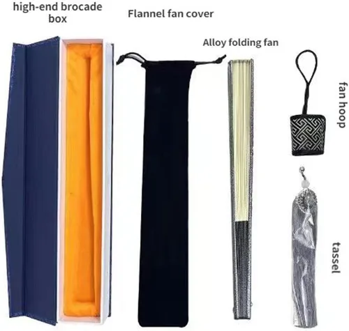 Miniatura 6 de Ventilador plegable de metal de defensa propia de 10 pulgadas, ventilador de tela de seda masculina, ventilador de aleación de acero de tungsteno