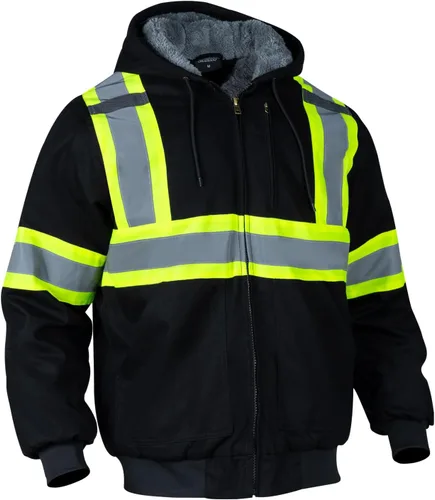 Sudadera de forro polar con capucha de alta visibilidad para hombre, chamarra de seguridad reflectante resistente al agua y térmica de trabajo en