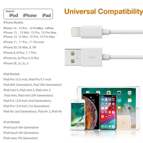 Miniatura 6 de Paquete de 5 (10 pies) [Certificado MFi de Apple] Cable Lightning largo de carga rápida para iPhone compatible con iPhone 14/14 Pro Max/13 Pro