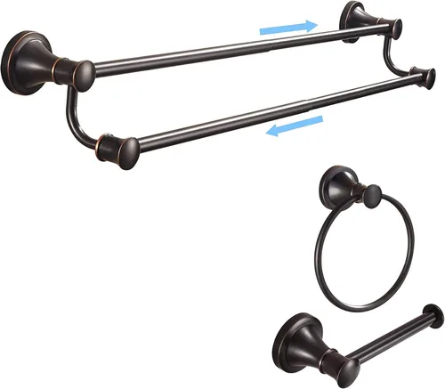 WOLIBEER Portarrollos de papel higiénico de bronce aceitado, juego de 2 piezas de toallero rústico para toallas de mano, anillo de toalla de mano