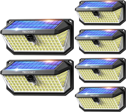Miniatura 9 de TECKNET Luces Solares Súper Brillantes para Exteriores Paquete de 3, 2×231 LED y 1×416 LED, Ángulo de 300° y 3 Modos de Iluminación con Sensor