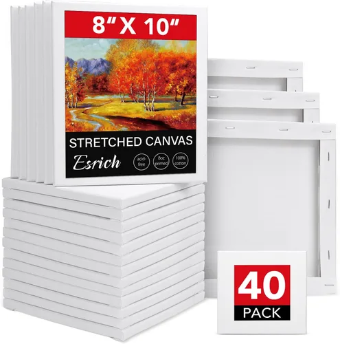 ESRICH Paquete de 40 lienzos entelados para pintar de 8x10, lienzos en blanco para pintar - Algodón imprimado, lienzos de arte para pintura al óleo,