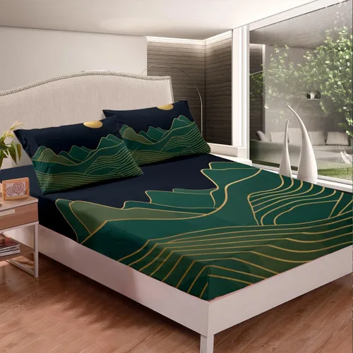 Miniatura 3 de Erosebridal Sábanas de cama modernas de mediados de siglo, sábana bajera con estampado de luna, tamaño individual, minimalismo, sábanas de montaña